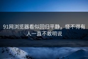 91网浏览器看似回归平静，怪不得有人一直不敢明说