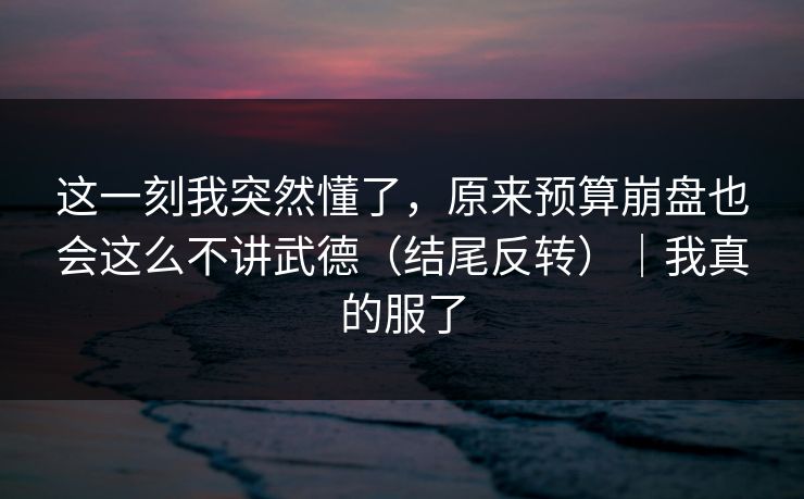 这一刻我突然懂了，原来预算崩盘也会这么不讲武德（结尾反转）｜我真的服了
