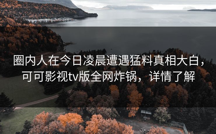 圈内人在今日凌晨遭遇猛料真相大白，可可影视tv版全网炸锅，详情了解